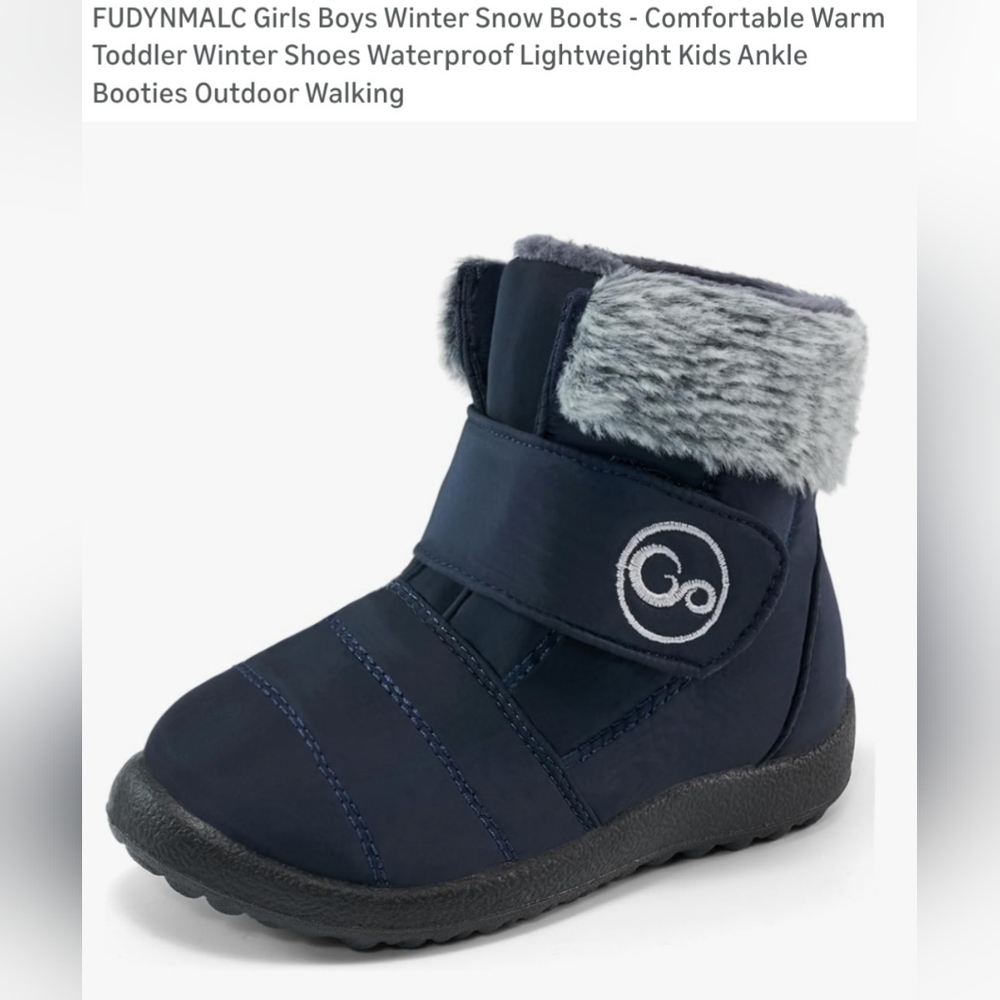 Kids Winter Snow Boots - Navy With Grey Fur